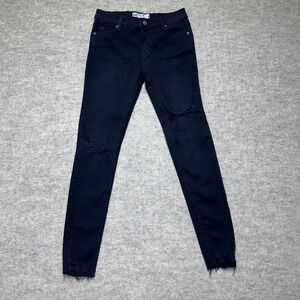 Free People‎ Womens Black Distressed Raw Hem Skinny Jeans Size 25